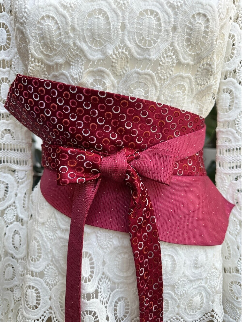 Red & Pink Upcycled Silk Obi Belt | Corset Wrap Style | OOAK | OS